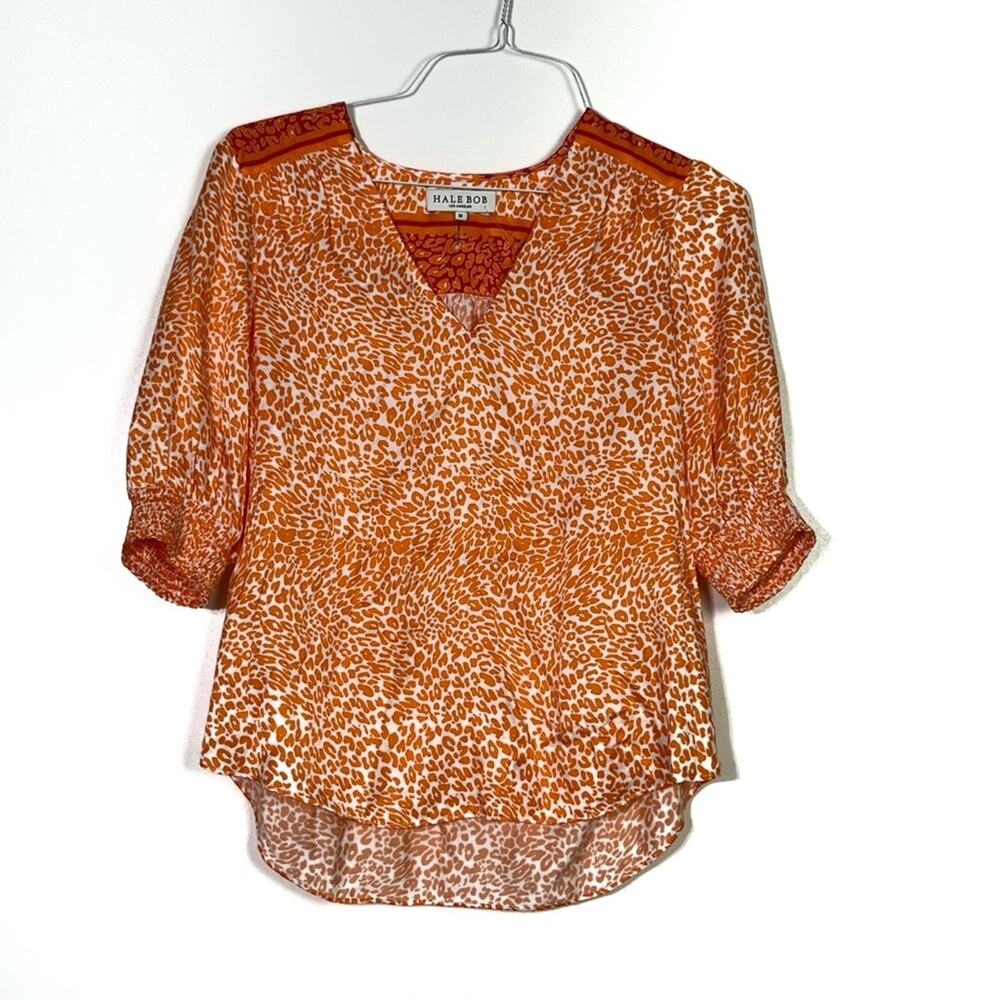 Hale Bob Orange Leopard Print Viscose/Silk Women's Top Medium EUC